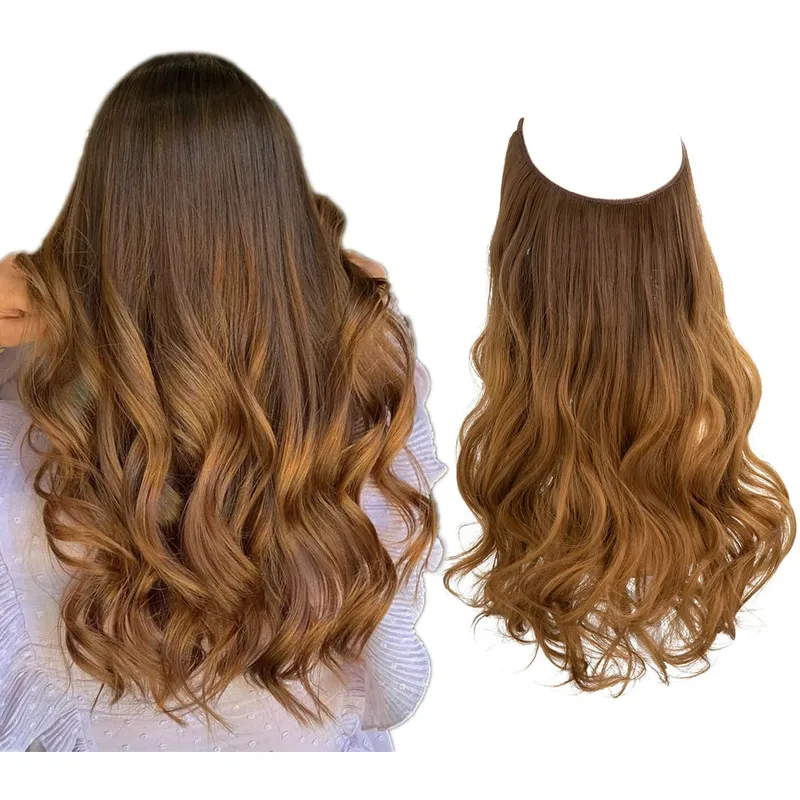 Synthetic Hair Extensions No Clips Fake Ombre Pink Blonde Brown Black Natural Wavy False Hair Piece For Woman — image 16