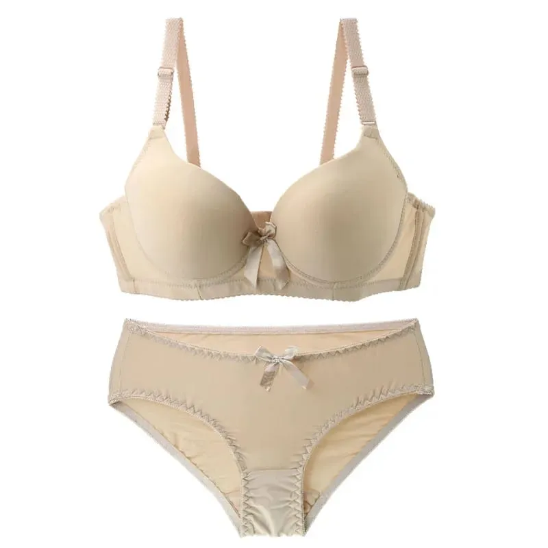 2022 New Sexy Bras Set BC Cup Bow Black Red Blue Pink Beige Brassiere Panties Push Up Underwear Plus Size Female Lingerie — image 2