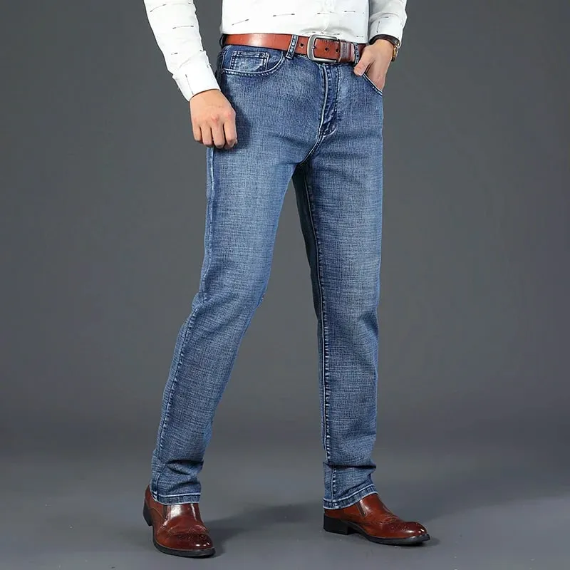 Good Quality Autumn Winter Men's Jeans Classic Retro Blue Denim Pants Work Straight Stretch Cotton Trousers Streetwear Plus Size
