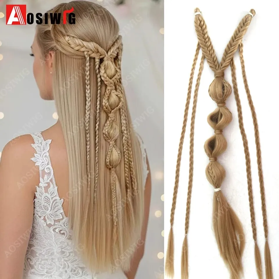 Bohemian BB Clip Braided Hair Extension Bubble Braid Hair Pin Handmade Braid Hair Piece Vintage Wedding Hair Accessories For Wom — image 1
