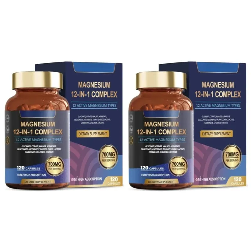 Kapsul Kompleks Magnesium 12-Dalam-1 12 Jenis Magnesium Aktif Penyerapan Tinggi Glisinat Sitrat Bentuk 120 Kapsul — image 8