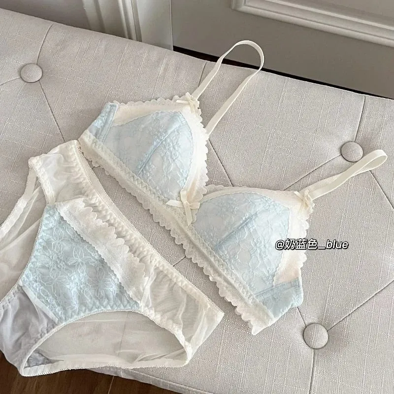 Japanese Style Bralette for Small Breasts Wireless Lace Bra Set Women Sexy French Breathable Comfort Push Up Underwear — image 11
