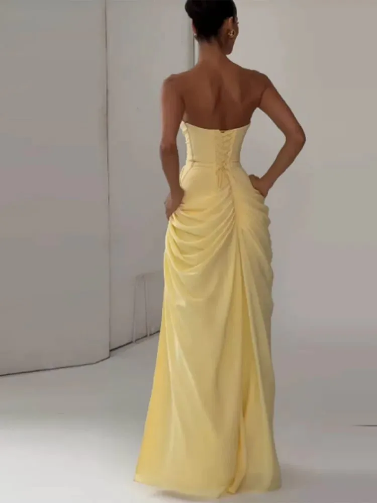 우아한 높은 허리 Bodycon 맥시 드레스 Strapless Pleated 밑단 코르셋 파티 가운 럭셔리 Vestidos 2026 신사 숙녀 이브닝 가운 — image 6