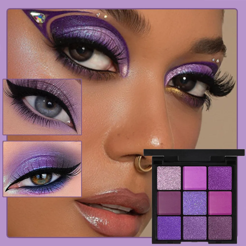 9 Color Purple Eye Shadow Palette Matte Pearlescent Eyeshadow Makeup for Women Glitter Shimmer Korean Cosmetics