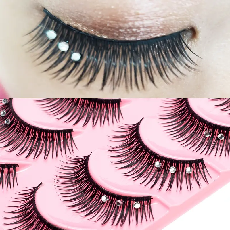 5 Pairs Makeup Diamond False Eyelashes Set Show Catwalk Party Shinny Eye Lashes Handmade Eyelash Shinning Cosmetics