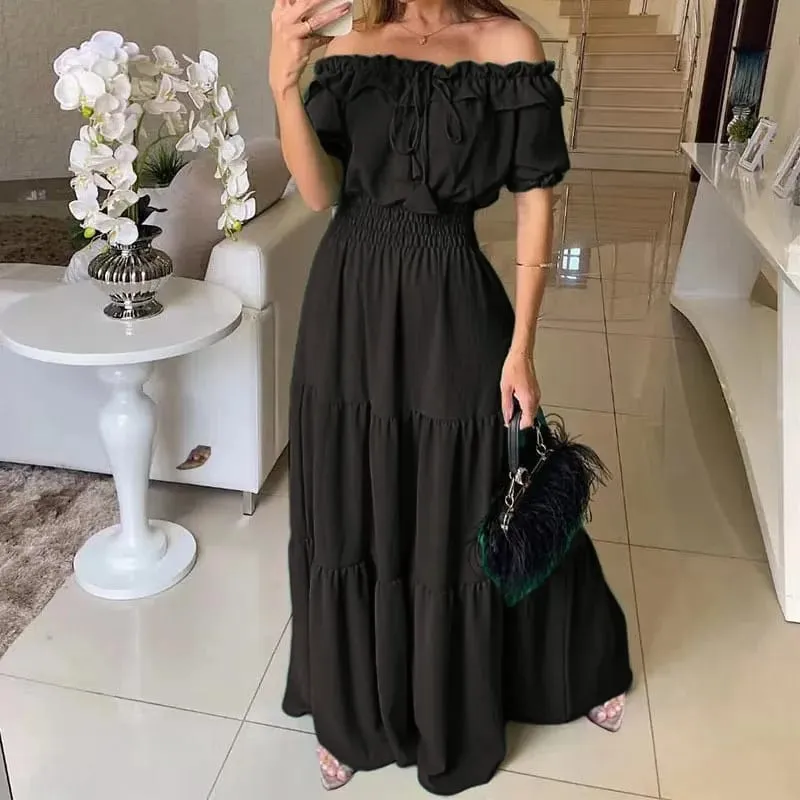 Summer New Arrival Color Solid Boho Dress Women Fashion Elegant Beach Party Club Dress Casual Maxi Dresses For Woman Clothing
