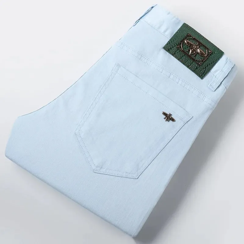 Sky blue jeans men's slim fit small feet 2025 new spring and summer style light luxury men's clothing denim pants — image 3
