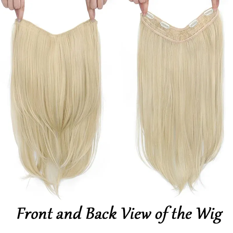 Synthetic Long Straight 22Inch Layered Clip-in Hair Extension V-shaped Black Blonde Invisible Hairpiece for Women Party Girl — image 3