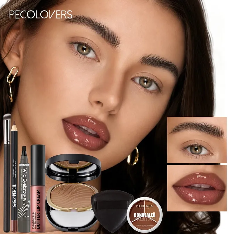 7PCS Face Makeup Set Long‑Lasting Concealer Contour Powder Lip Cream Waterproof Eyebrow Pen With Makeup Brush — image 2