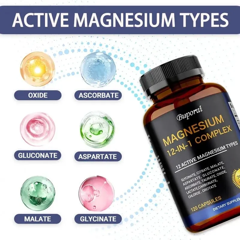 Magnesium Complex Capsules - Bone Muscle & Heart Health Supplement Sleep Support Muscle Relaxation Stress & Anxiety Relief