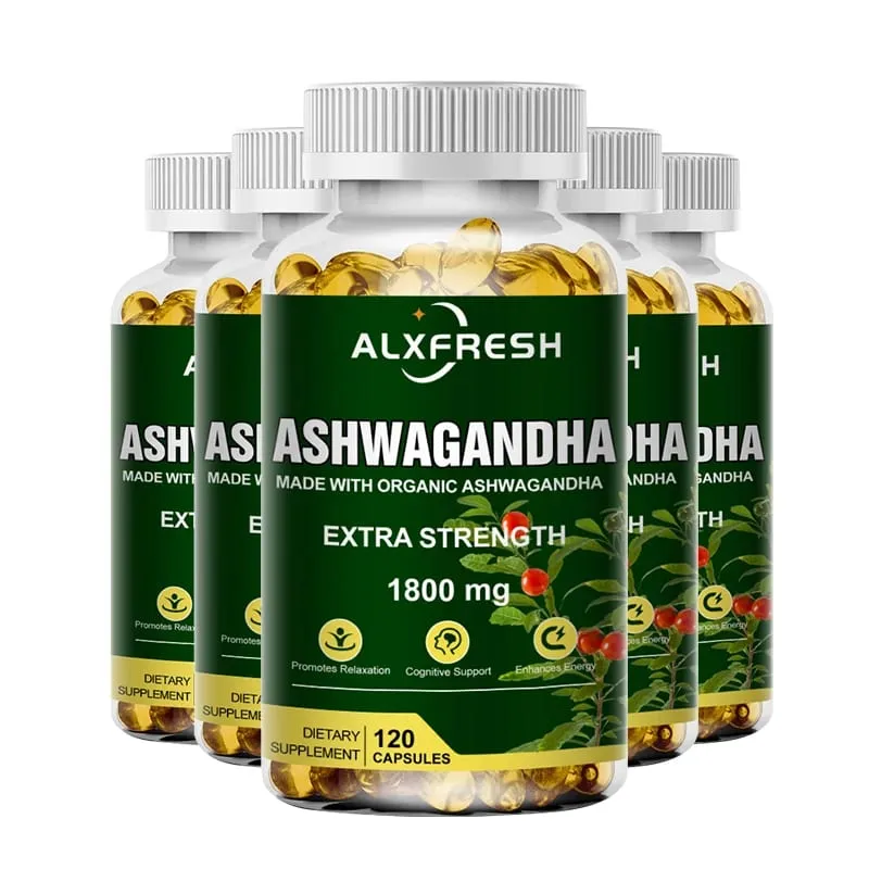 Alxfresh Pure Organic Ashwagandha Root Extract Capsule 1800mg Supplement Help Stress Focus Brain Energy Support Sleep Health