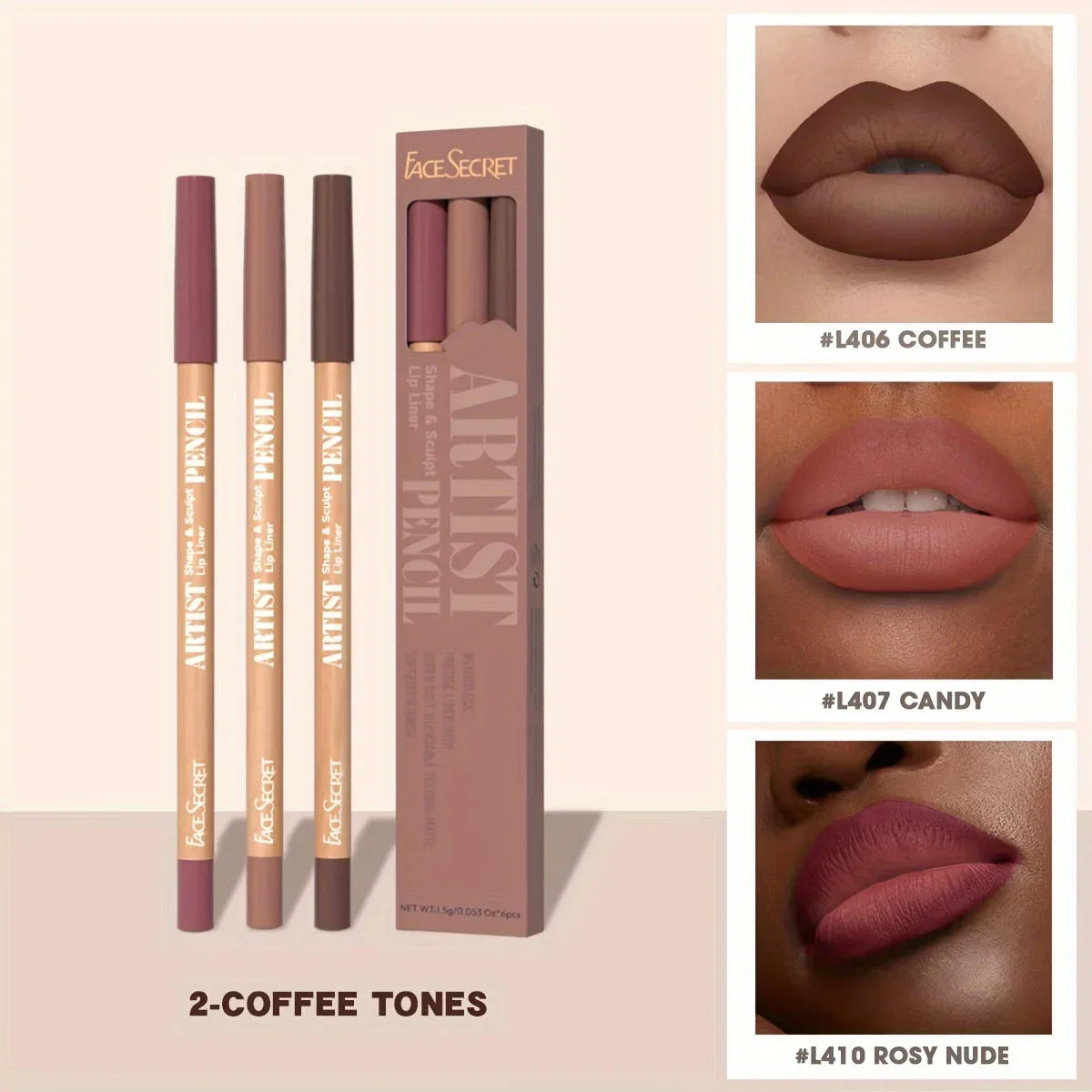 Face Secret 3pcs Set Nude Lip Liner Natural Matte Long-Lasting Waterproof High Pigmented Hook Line Lip Pencil Makeup — image 5