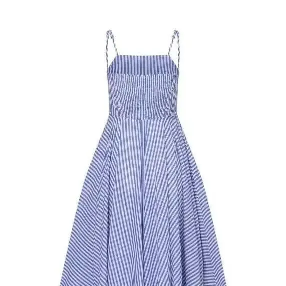 Women Dresses Camisole Dress Striped Basics Printing Boho Vestidos Loose Fit Summer 2024 Folds Pleated Spliced Ankle Length — image 4