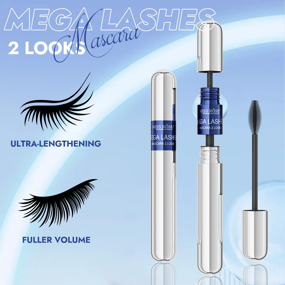 Sort Mascara Sæt Stort børstehoved Volumengivende Forlængende Curling Mascara Vandtæt øjenvipper Primer Øjenmakeup Kosmetik