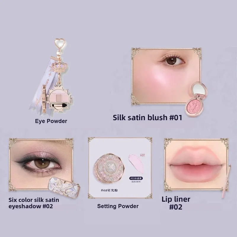 Flower Knows Knight Unicorn Makeup 5pcs Gift Set Lipstick Blush Cloud Setting Powder Lipliner Eyeshadow Cosmetics Kit Maquillage