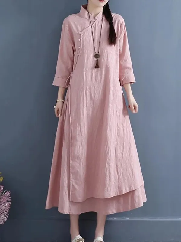 2026 Spring Autumn New Womens Dresses Vestidos Robe Elbise Loose Plus Size Cotton Linen Double Layer Long Dress — image 4