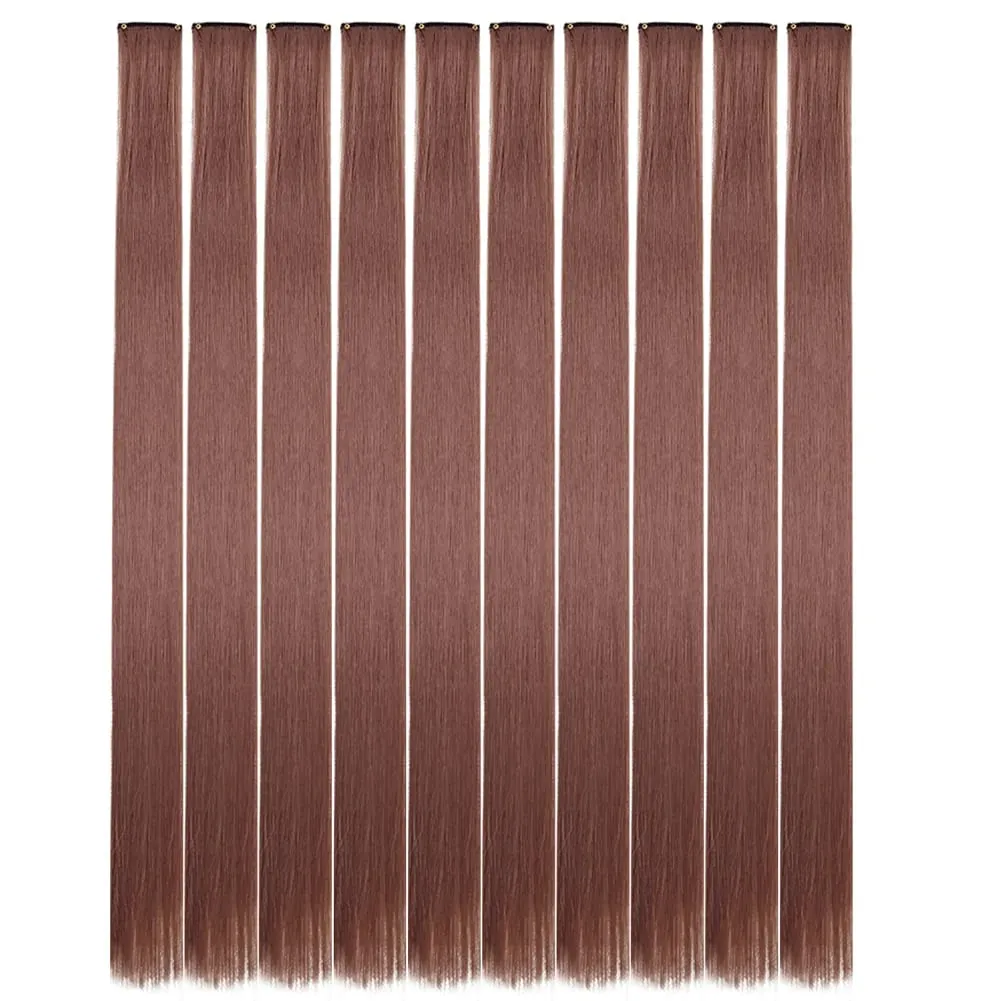 10PCS/Pack Colored Party Highlights Clip in Hair Extensions for Girls 22 Inches Omber colors Straight Hair Synthetic Hairpieces — image 38