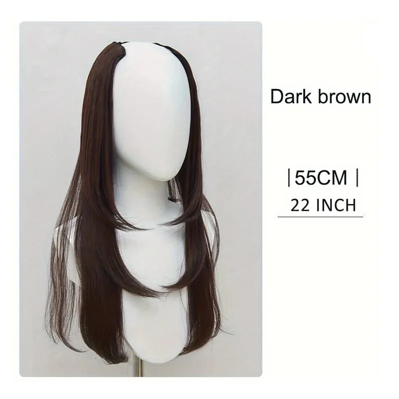 22Inch Synthetic Hair Extensions Blends Well Long Layered Straight Wavy V-Shaped Hairpieces Brown Hair Extension
