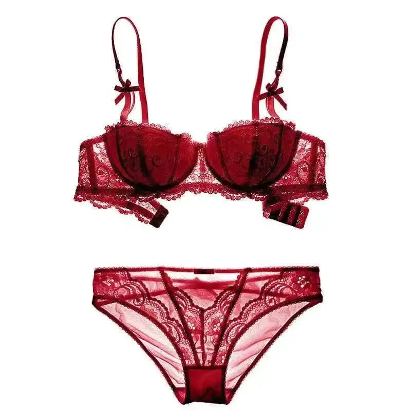 French Lace Half-Cup Bra Ultra-Thin Compact Small Bras Kawaii Lingerie Sexy Push Up Japanese Style Minimalist Design for Women — image 12