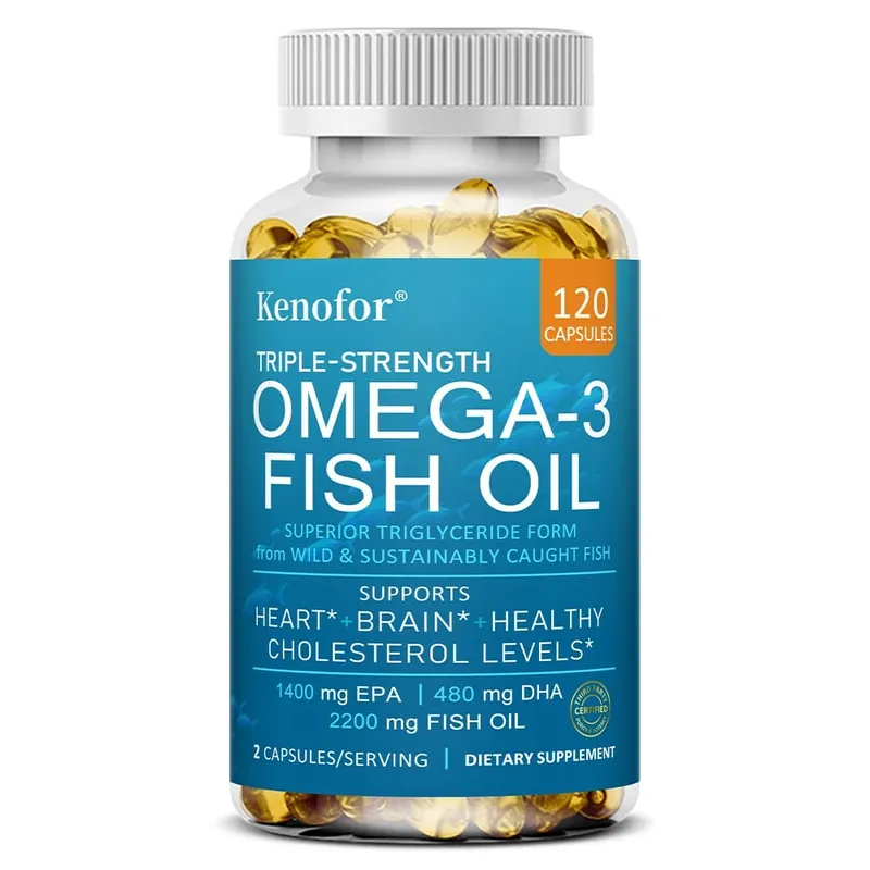 Kenofor Omega 3 Fish Oil Capusles with EPA & DHA Helps Brain Development & Cardiovascular Health for Eye and Skin Health