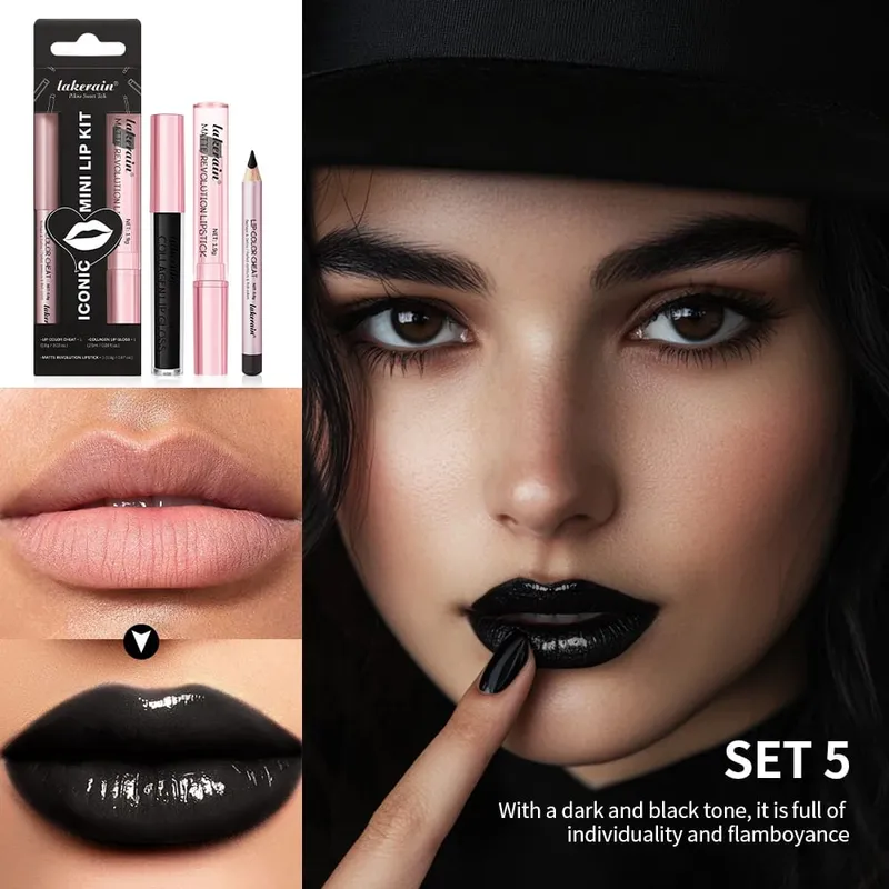 4pcs Halloween Makeup Kit Foundation Stick Black Face Painting Stick Mini Lip Liner Long-Lasting Water-Resistant Party Makeup — image 3