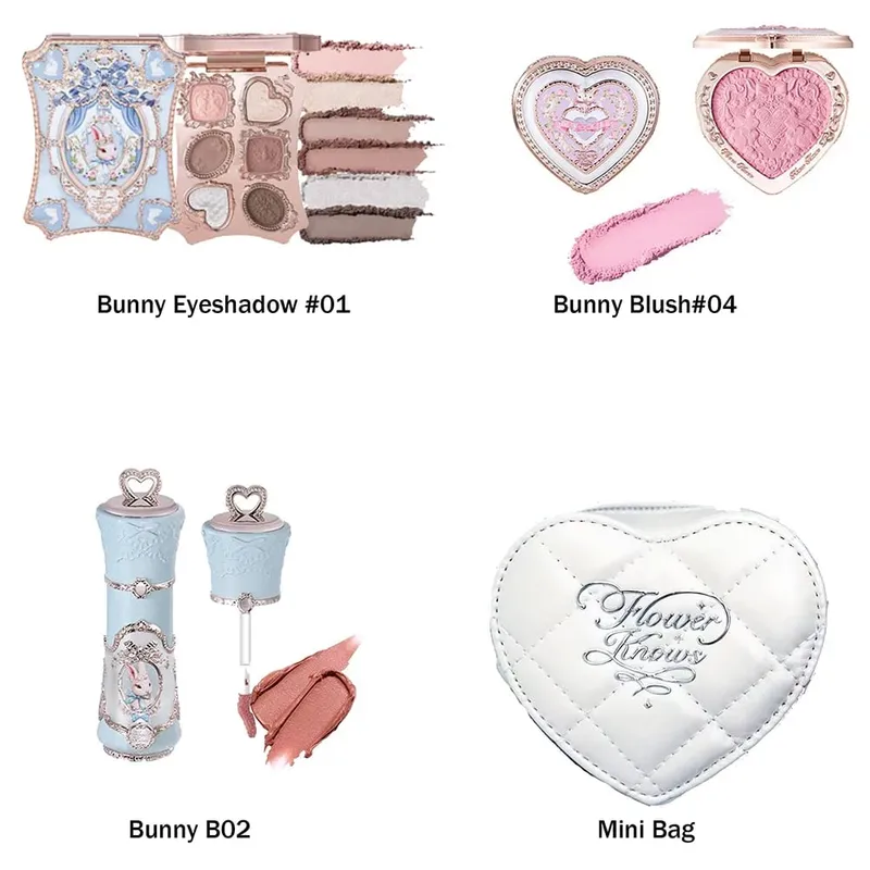 Flower Knows Makeup Set Swan Ballet Concealer Palette Embossed Blusher Shine Lipstick Kit With Bag THE SWEETIE BEAR Bunny Garden