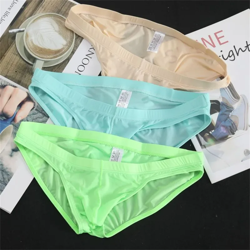 2Pcs Men's Ice Silk Briefs Panties Transparent Quick-dry Underwear Low Waist Solid Color Underpants Male Breathable Sport Shorts — image 6