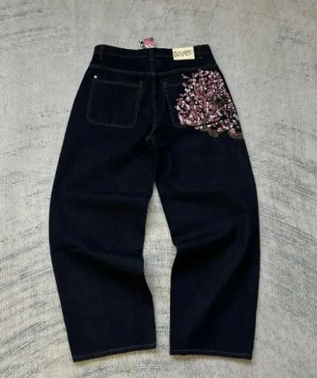 American vintage Liberty Goddess diamond jeans high-waisted straight-cut wide-leg jeans Y2K casual Ins street wear long pants — image 11