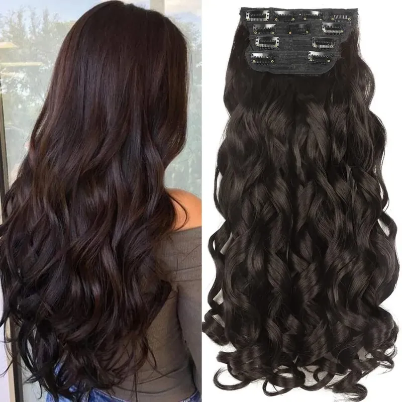 Synthetic 4Sets 11 Clips In Long Wavy Hair Extension 20Inch 4Pcs 200g Thick Hairpieces Europen Princess Fiber Double Weft Hair — image 8