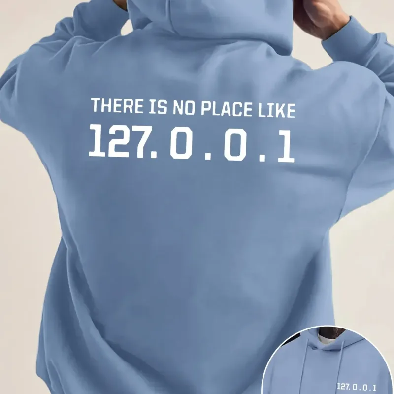 プログラマーオタク 127.0.0.1 テキストグラフィックパーカー男性のための両面プリントソフトフリースルーズフード付きプルオーバートップス — image 5