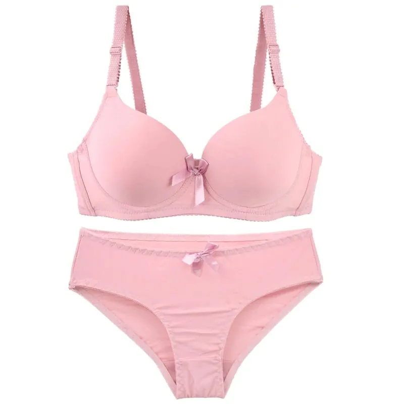 2025 New Sexy Bow Sweat Absorption Plus Size Bras Set Solid Smooth Seamless Breathable ABC Cup Underwear Plus Up Lingerie
