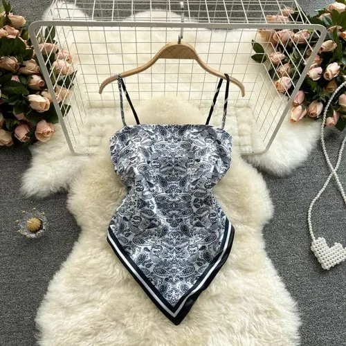 Women Sexy Backless asymmetrical lace-up Camis Print Tank Top Chic One-piece Corset Bustier Summer Beach vacation Crop Top — image 27