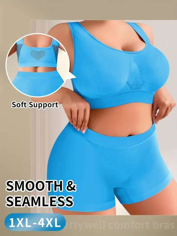 1 Set Set Pakaian Dalam Wanita Bralette Ukuran Besar Bra Tanpa Jahitan Bra Olahraga Sejuk Nyaman Boxer Kain Melar