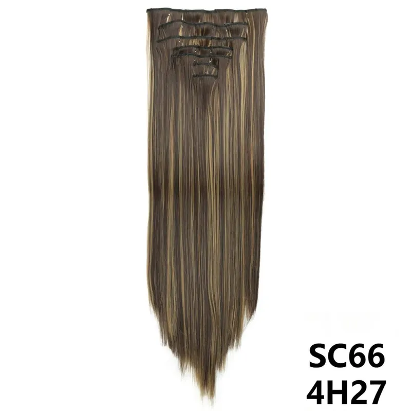 Long Straight Synthetic 16 Clips In Hair Extensions 7Pcs/Set High Temperature Fiber Black Brown Blonde Hairpiece For Women