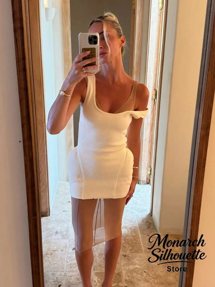Sólido malha u pescoço malha mini vestido feminino chique sem mangas com nervuras tanque minimalista magro vestidos curtos senhora clube 2026 vestido de chegada