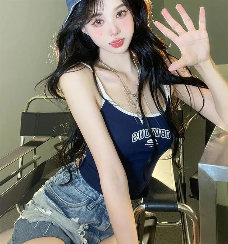 Summer Hot Picture Printing Girl Student Spaghetti-Strap Camisole Top Sexy Outerwear Fixed Cup Chest Pad Chest Wrap Underwear Fe — image 10