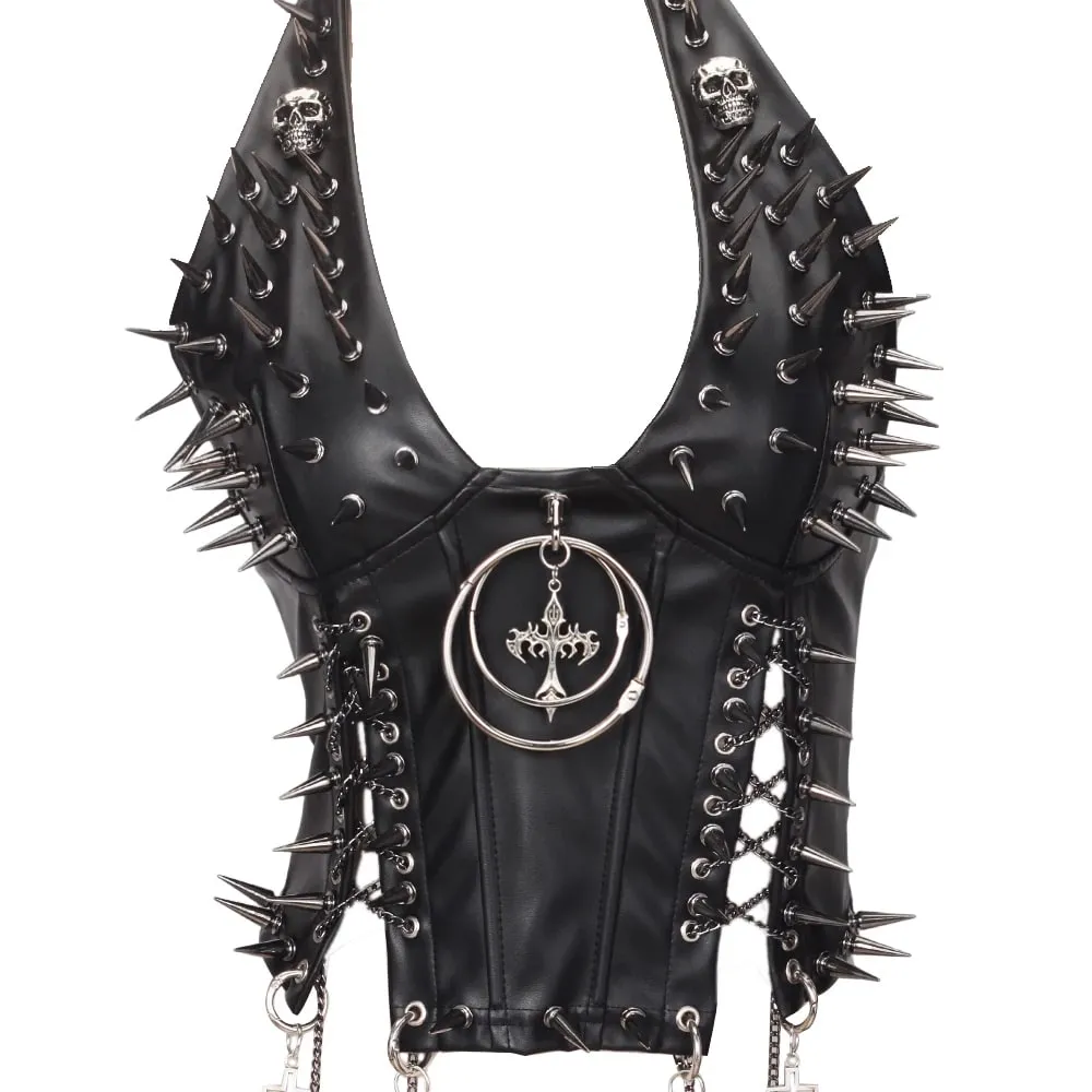 Goth Top Y2K Clothes Women's Tanks Emo Clothing Gothic Boho Tops with Spikes Punk Rock Teens Festival Spiked Bra Grunge T Shirt — image 12