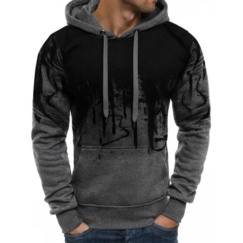 Gradient Print Men's Pullover Hooded Sweatshirt Spring Autumn Daily Fitness Sportswear Fashion Casual Hoodies Loose Clothing — image 10