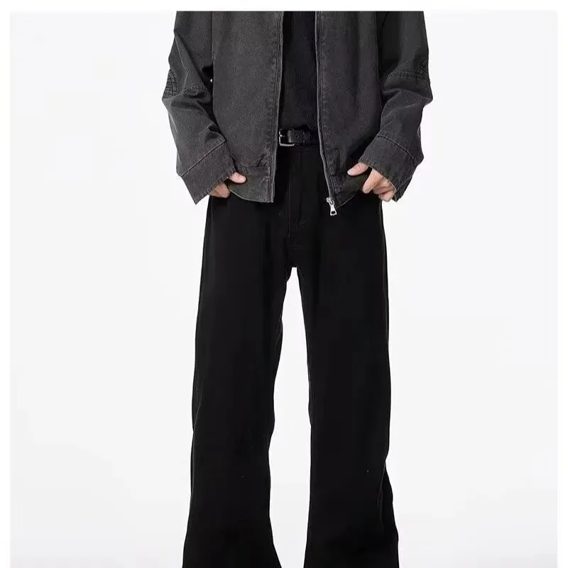 American basic washed black micro flared jeans men's stretch straight leg solid color slim fit straight leg versatile pants — image 6