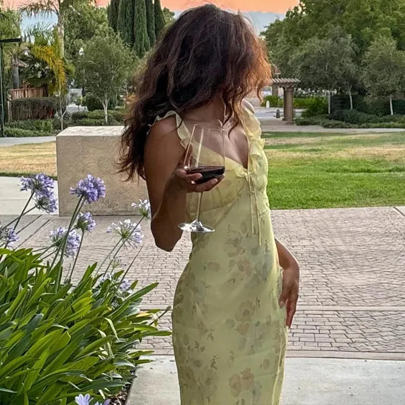 Cryptographic Summer Floral Print Plunge Maxi Dress Outfits Sexy Backless Fairy Sun Dresses Vacation Beachwear Vestido Coquette — image 3