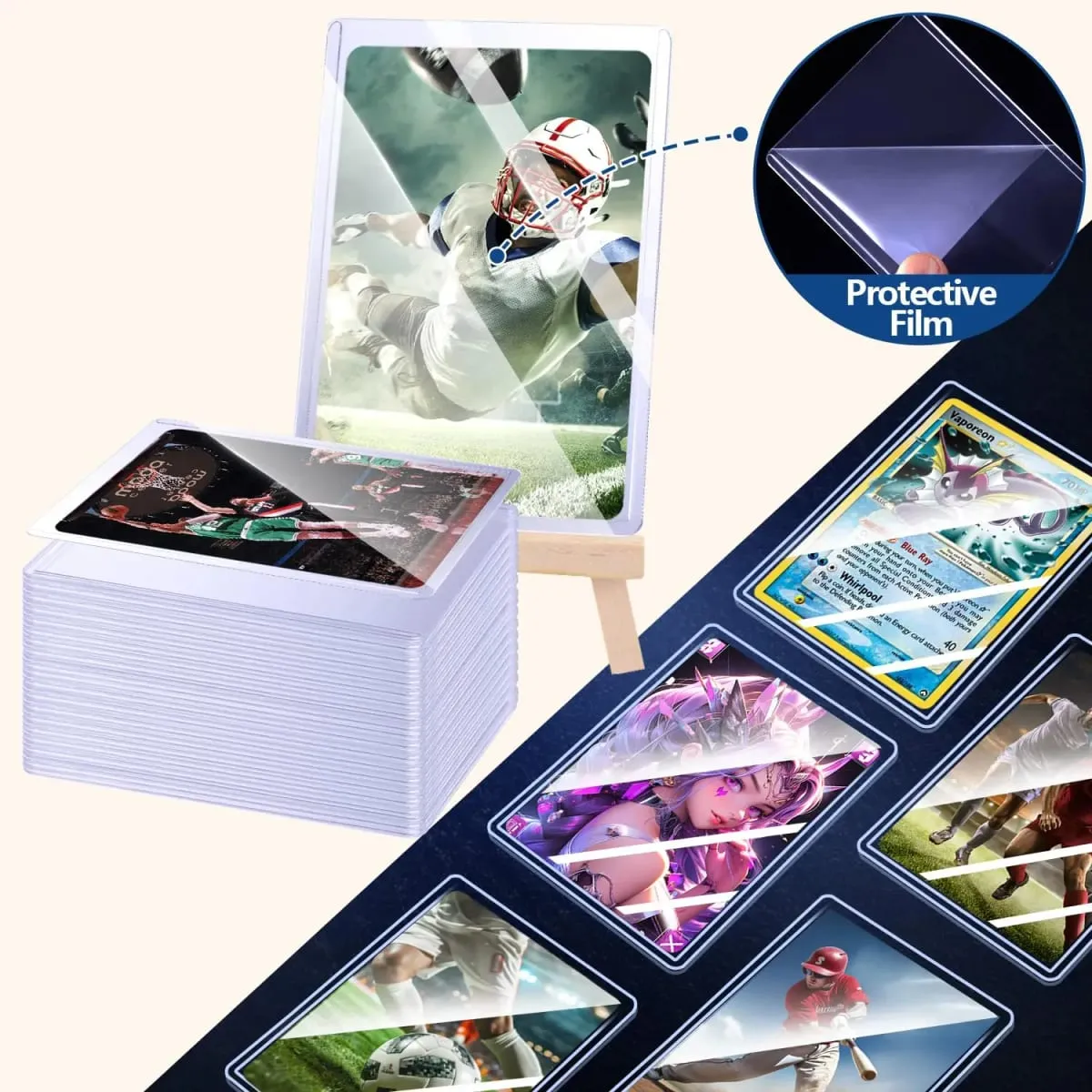 25-150pcs Hard Card Holdre ป้องกันฟิล์มแขนการ์ด Anti Scratch Protector Fit สำหรับ Yugioh Pokemon กีฬาเบสบอลการ์ด — image 5