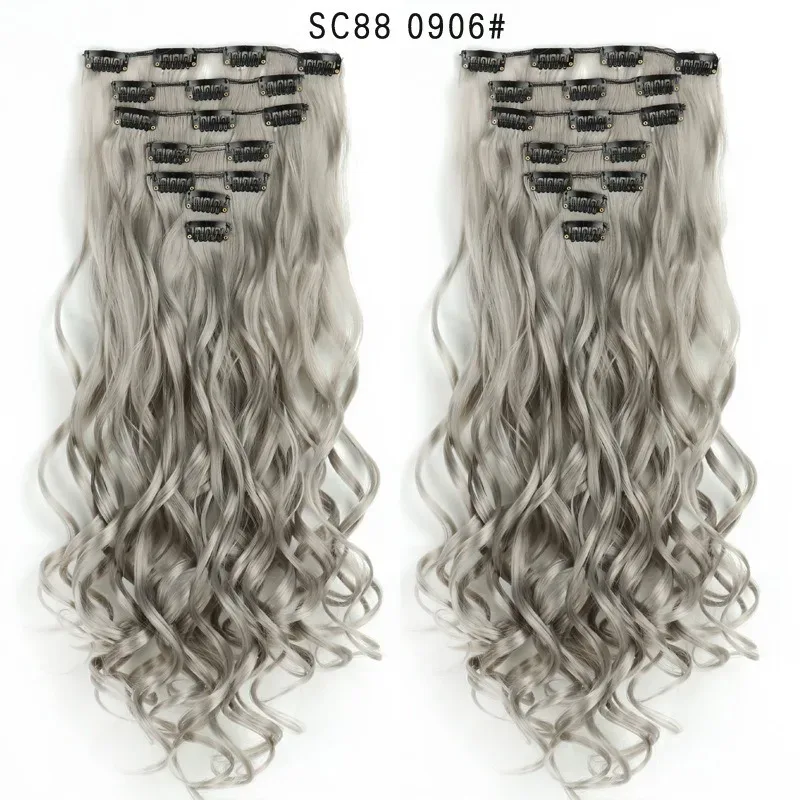 7Pcs/set 16 clips Synthetic Long wavy Hair Extensions Clips in Hair black Brown Suitable for Women Wig Hairpieces