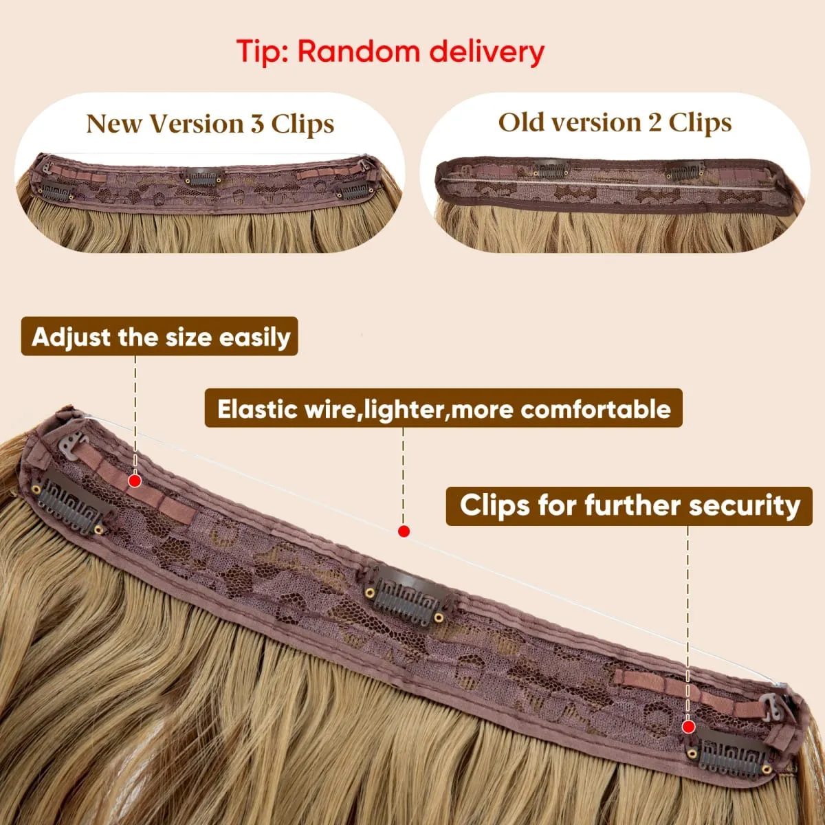 Synthetic Wave Invisible Clip in Hair Extensions Fish Line Ombre Natural Blonde Hairpiece Fake Hair Piece For Woman — image 4