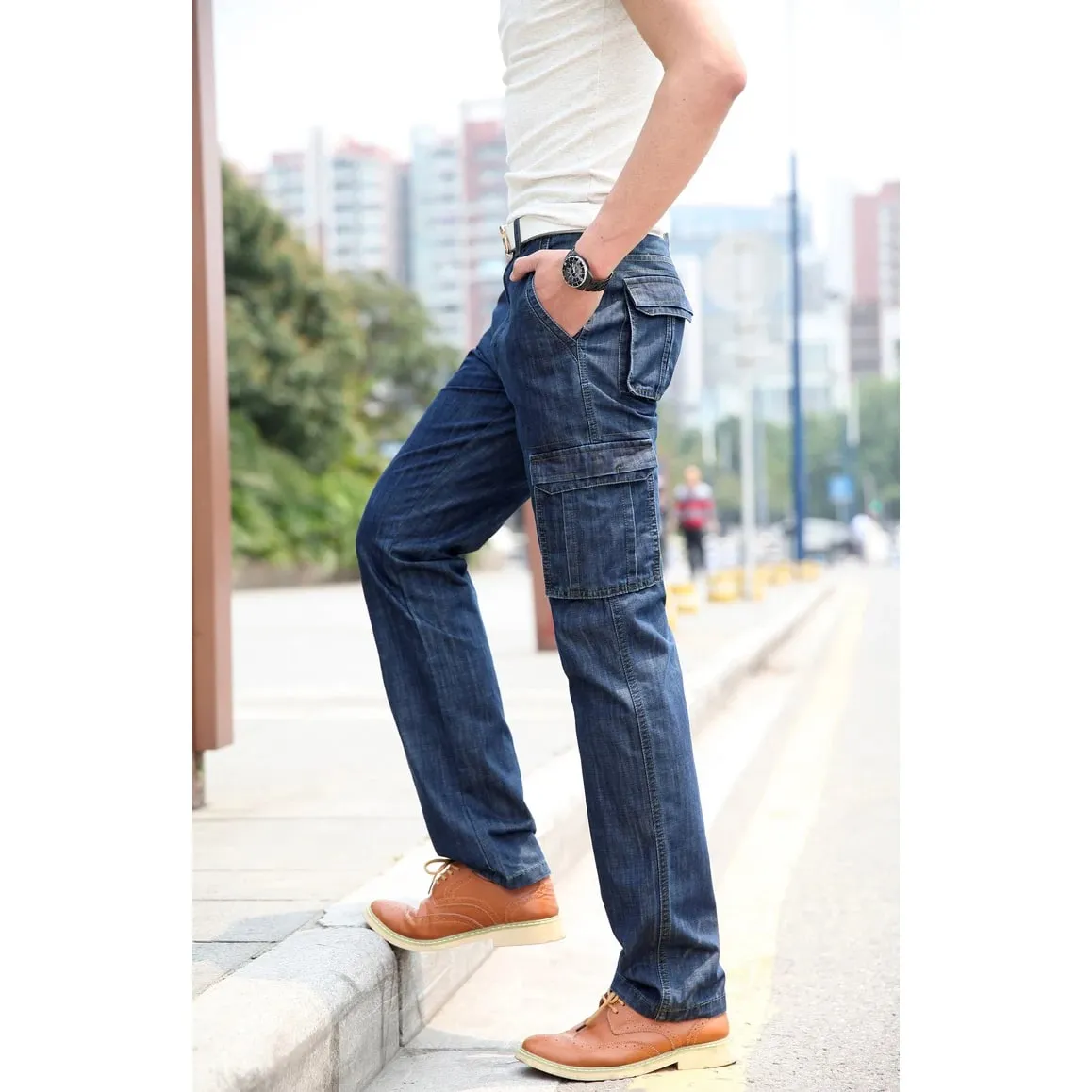 High Quality Men's Jeans Multi Pocket Denim Cargo Pants Oversized Casual Pants Men Clothing Loose Trousers 29-44 — image 2