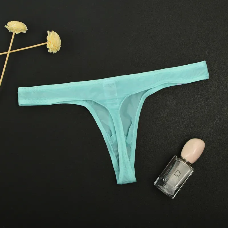 3Pcs/lot Sexy Underwear Men's T-Back Underpants Thongs G-String Ice Silk Breathable Male Bikini Panties U Convex Pouch Undies — image 17