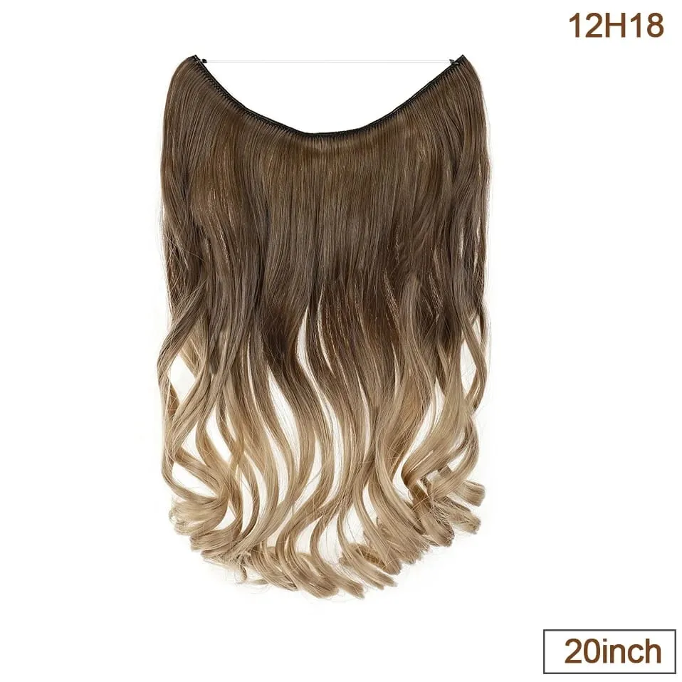Synthetic Invisible Wire Hair Extensions Transparent Wire AdjustableLong Wavy Curly Secret Hairpiece 20 Inch for Women