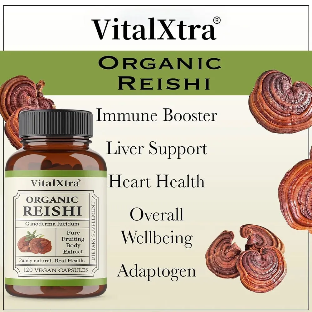 Reishi gomba kapszula 1000 mg Ganoderma Lucidum támogatja az immunrendszer egészségét, pihenést, alvást és természetes energiát, vegán, nem GMO