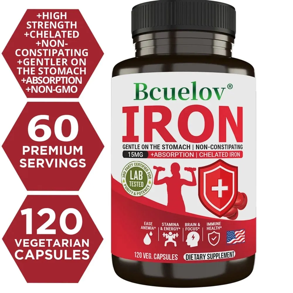 Iron Supplements - Help Maintain A Healthy Immune System and Brain Health Boost Energy Levels and Fight Fatigue Relieve Anemia