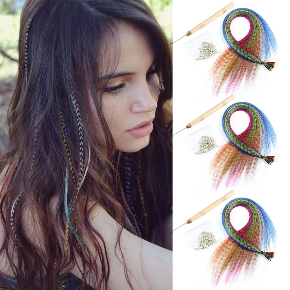 Synthetic Colored for Hair Feather Extensions 20 30 40 50 Pieces Tip 16inch Synthetic Hairpiece Zebra Feather Hair Extensions — image 2