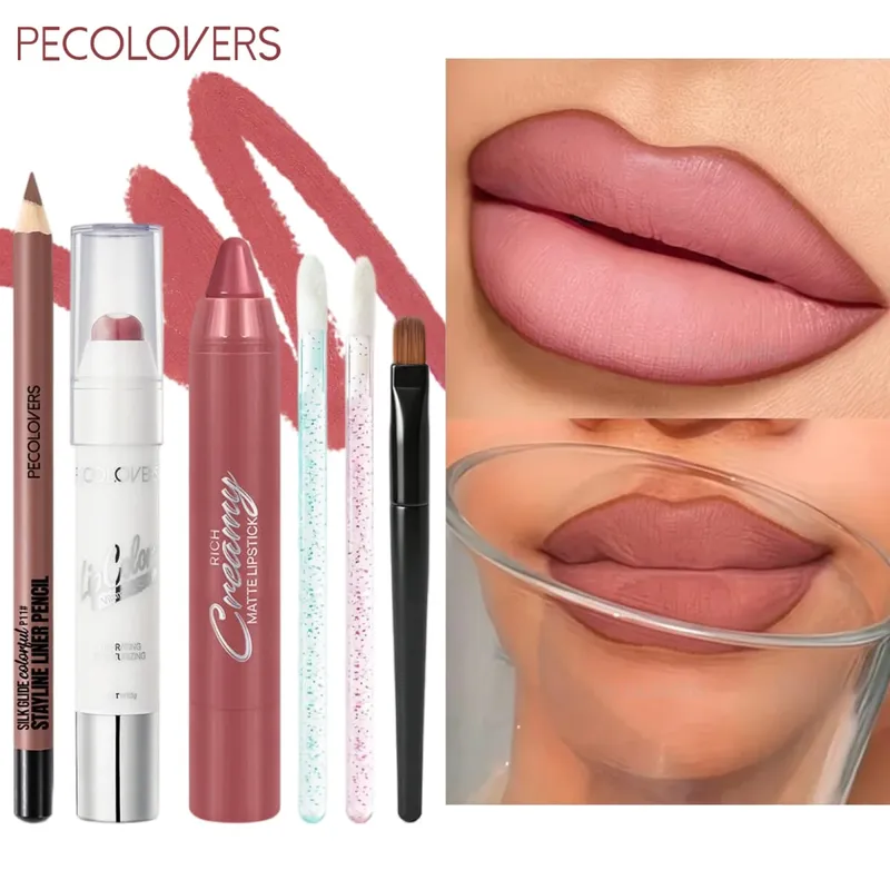 6PCS/Set Lip Makeup Set - Precise Lip Line and Full Color Moisturizing Semi-matte Suitable for Daily and Party Makeup — image 2